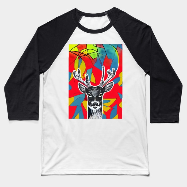 Realistic Deer in the Abstraction Forest Baseball T-Shirt by thejoyker1986